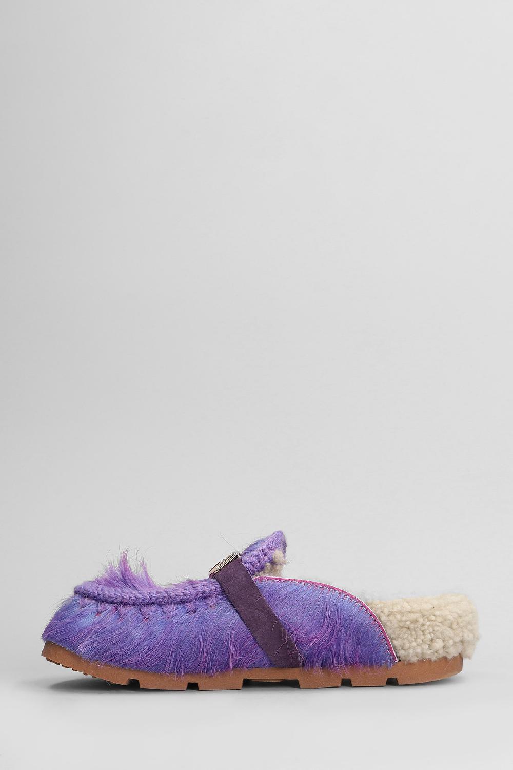 Deliberti Mou Slipper-mule Long Hair Pony In Cavallino Viola Cod. 408446 - Deliberti The Luxury Shopping