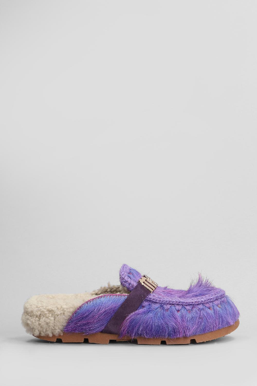 Deliberti Mou Slipper-mule long hair pony in cavallino viola cod. 408446 - Deliberti The Luxury Shopping