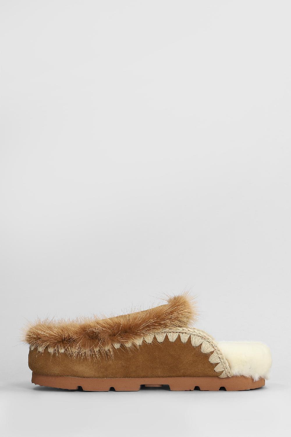 Deliberti Mou Slipper-mule Winter Bio Fur Trim In Camoscio Marrone Cod. 408448 - Deliberti The Luxury Shopping