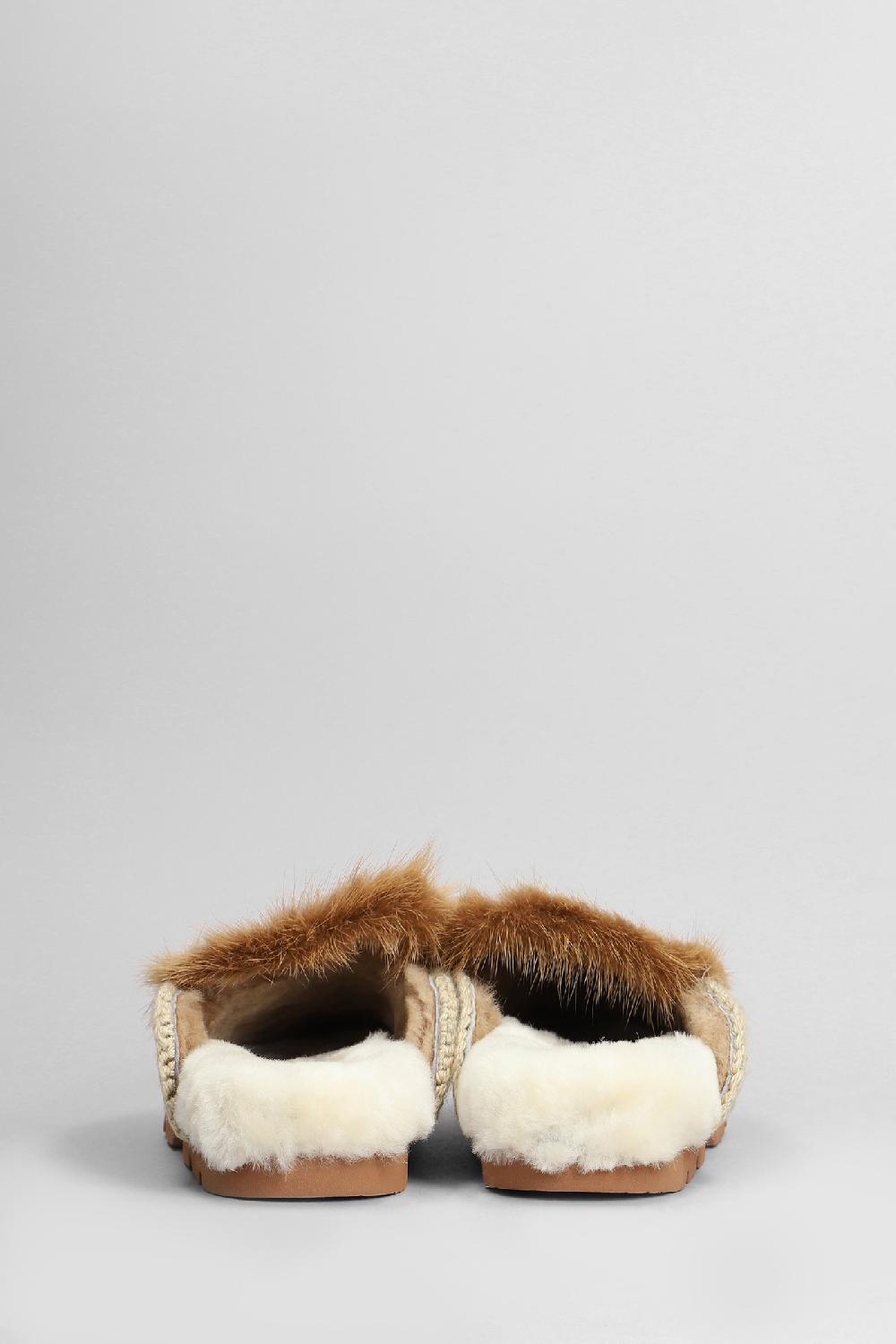 Deliberti Mou Slipper-mule Winter Bio Fur Trim In Camoscio Marrone Cod. 408448 - Deliberti The Luxury Shopping