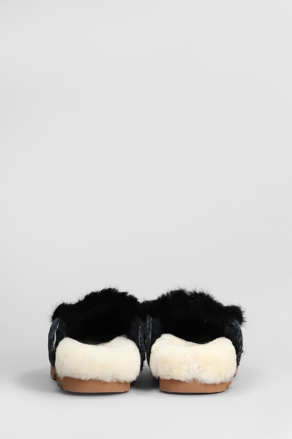 Deliberti Mou Slipper-mule Winter Bio Fur Trim In Camoscio Nero Cod. 408447 - Deliberti The Luxury Shopping