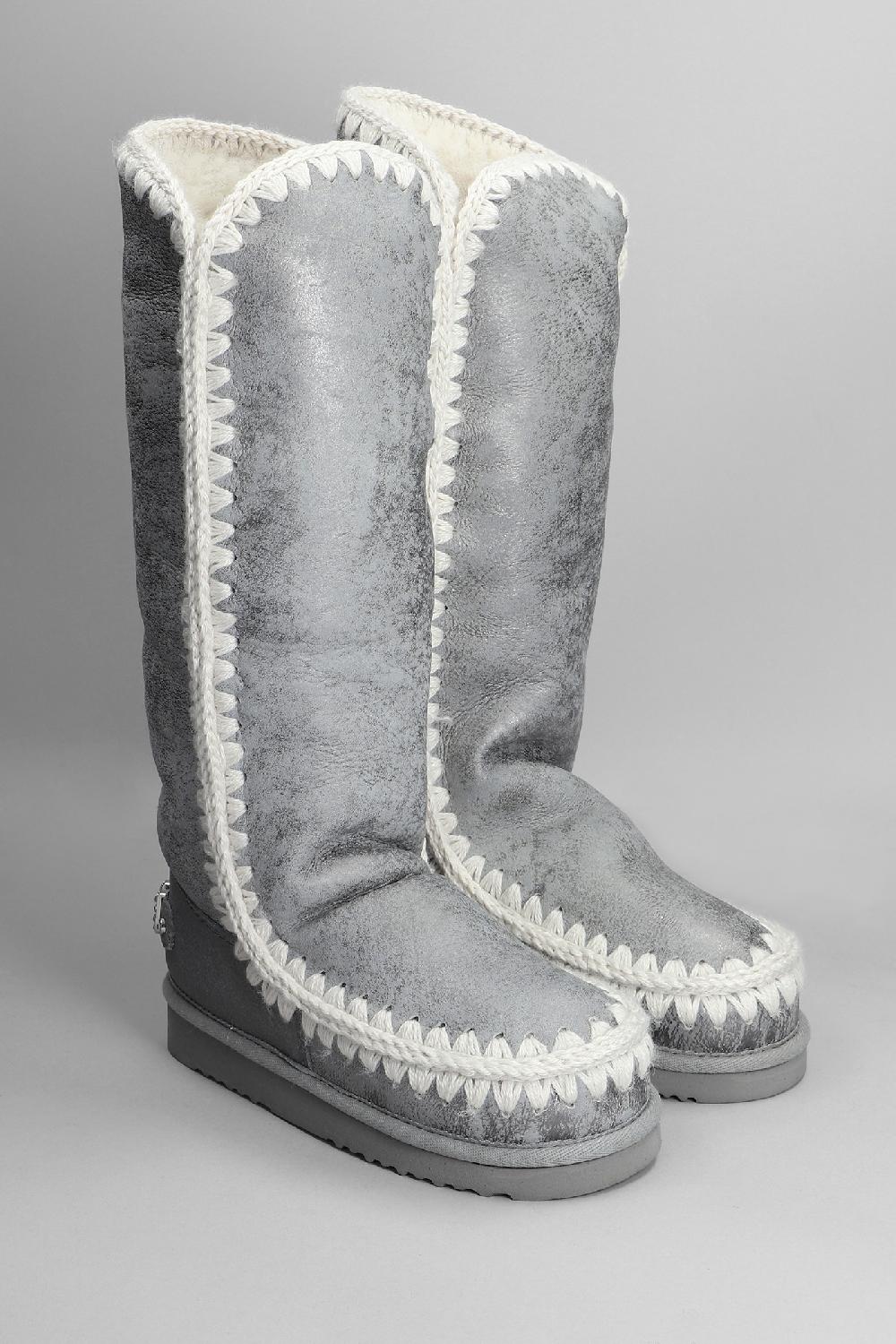 Deliberti Mou Stivali Tacco Basso Eskimo 40 In Camoscio Argento Cod. 408407 - Deliberti The Luxury Shopping