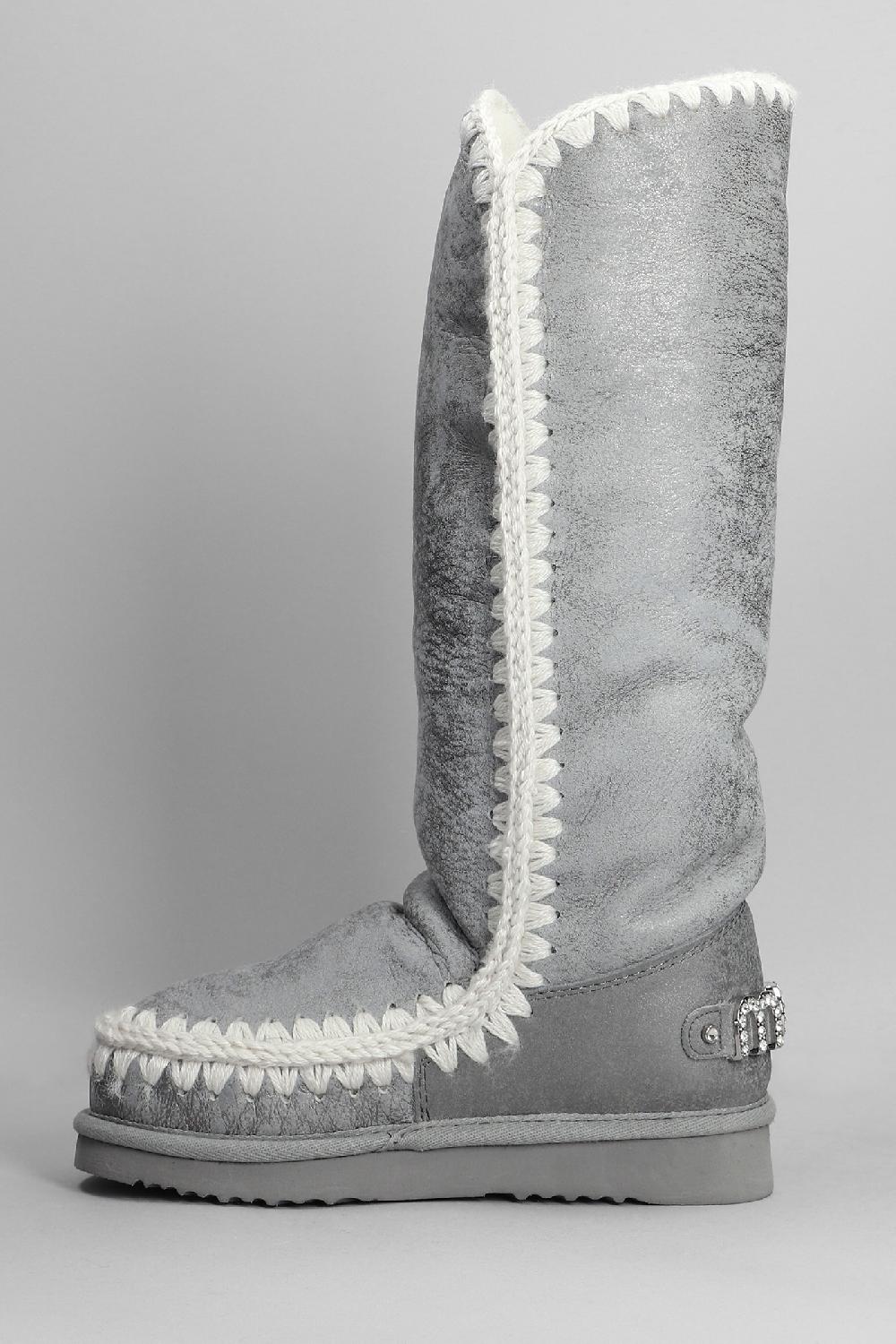 Deliberti Mou Stivali Tacco Basso Eskimo 40 In Camoscio Argento Cod. 408407 - Deliberti The Luxury Shopping
