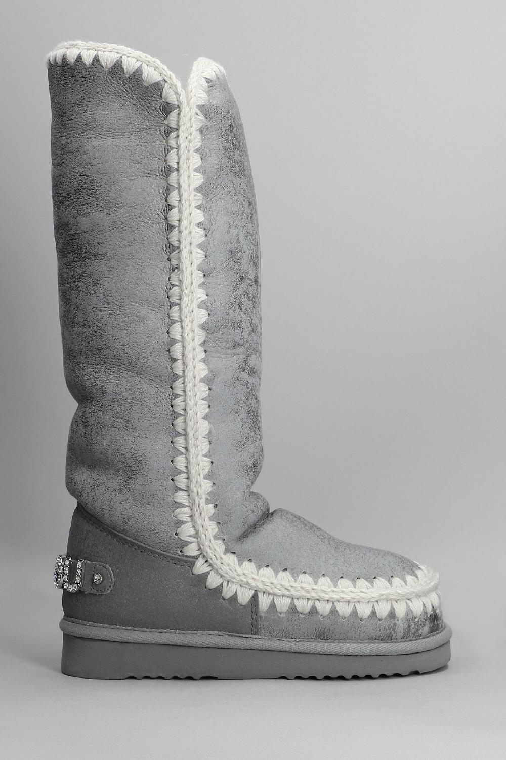 Deliberti Mou Stivali tacco basso eskimo 40 in camoscio argento cod. 408407 - Deliberti The Luxury Shopping