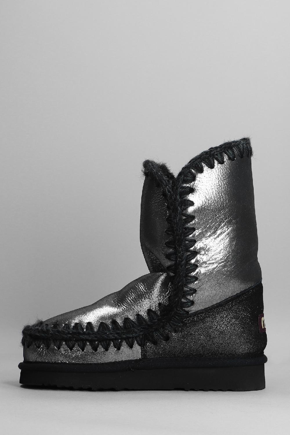 Deliberti Mou Tronchetti Tacco Basso Eskimo 24 In Glitter Nero Cod. 408376 - Deliberti The Luxury Shopping