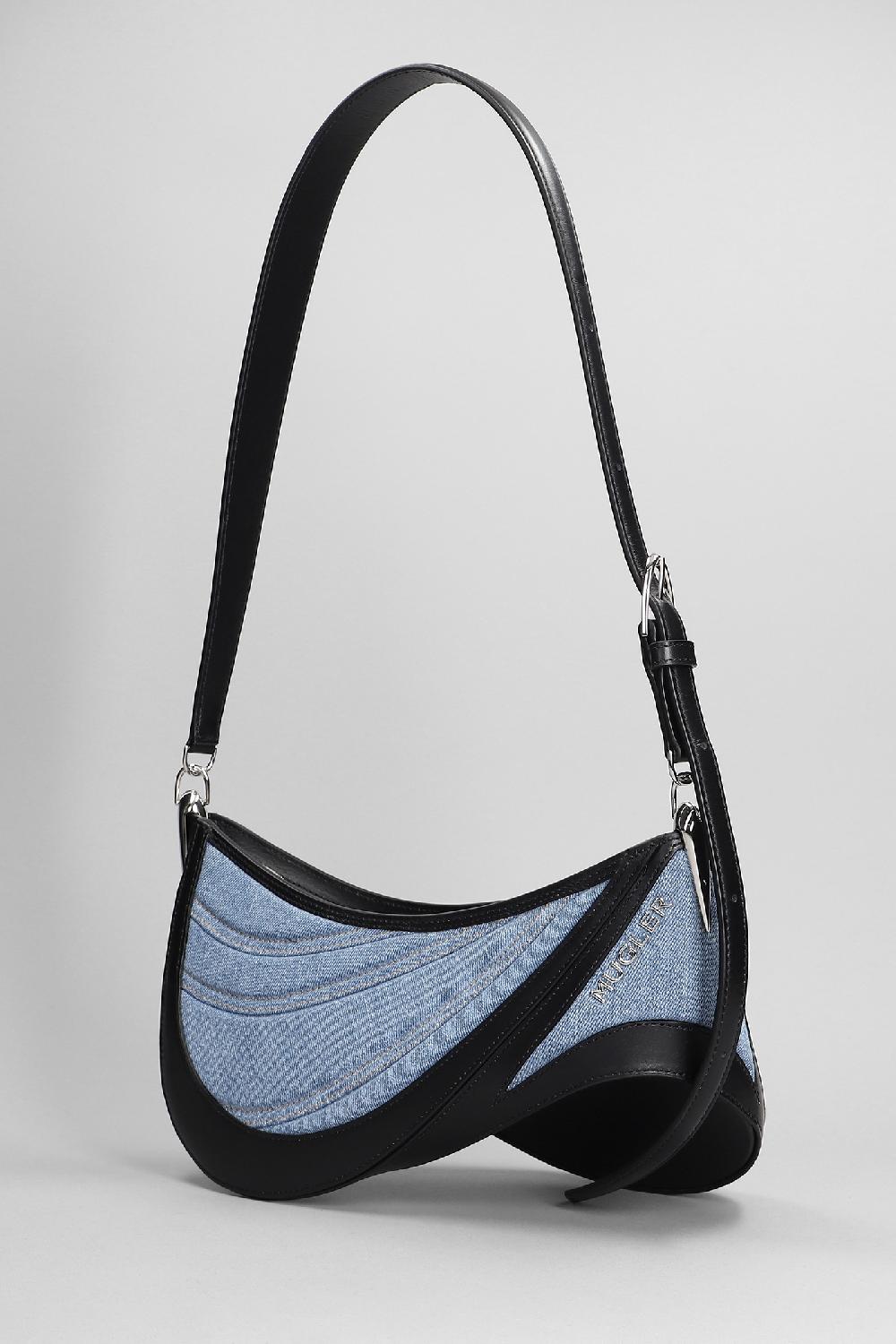 Deliberti Mugler Borsa A Spalla In Pelle E Tessuto Blu Cod. 379860 - Deliberti The Luxury Shopping