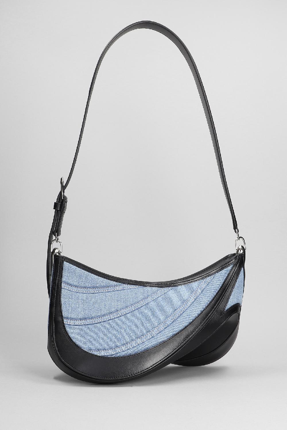 Deliberti Mugler Borsa A Spalla In Pelle E Tessuto Blu Cod. 379860 - Deliberti The Luxury Shopping