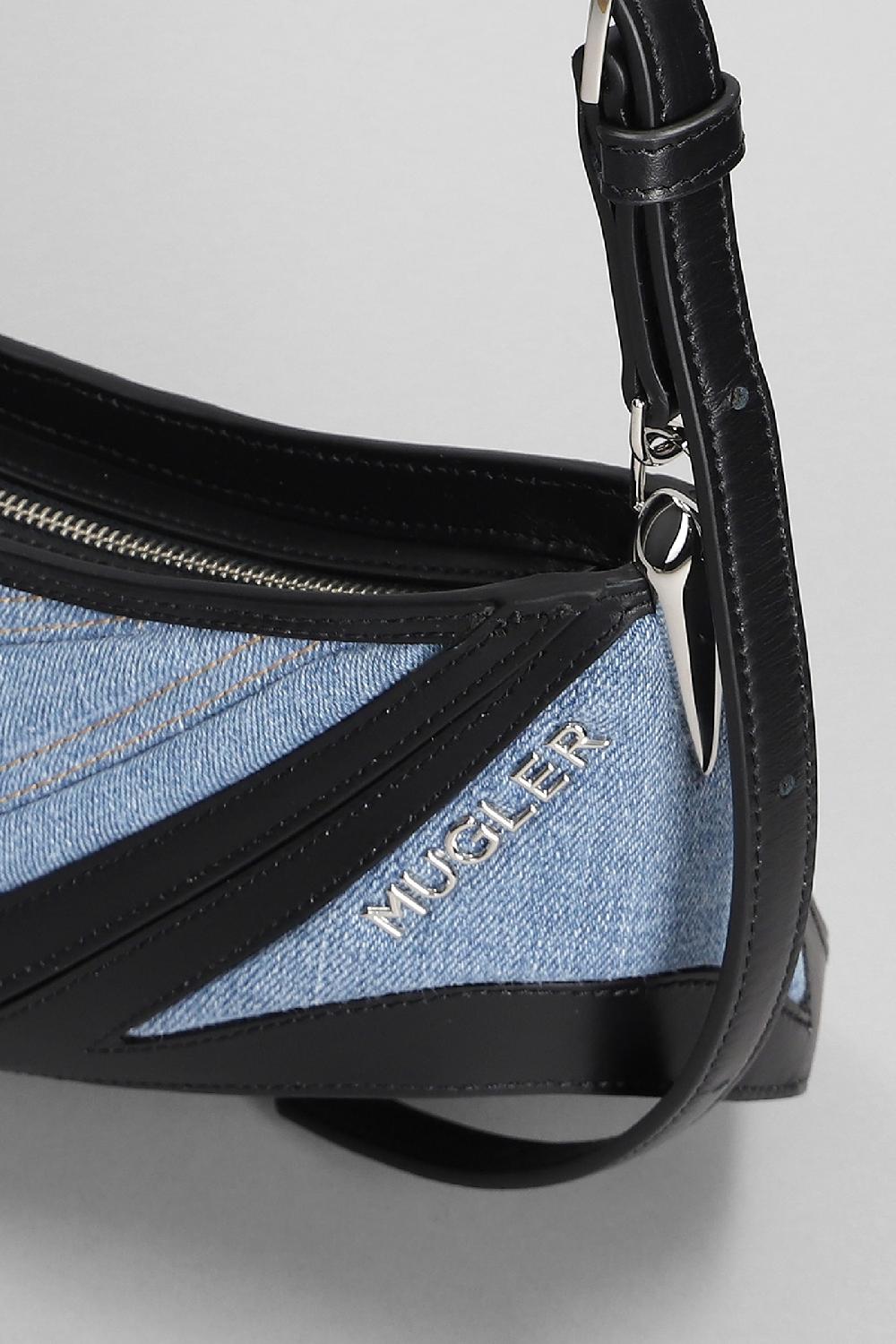 Deliberti Mugler Borsa A Spalla In Pelle E Tessuto Blu Cod. 379860 - Deliberti The Luxury Shopping