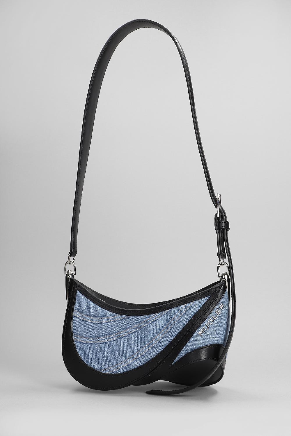 Deliberti Mugler Borsa A Spalla In Pelle E Tessuto Blu Cod. 379862 - Deliberti The Luxury Shopping