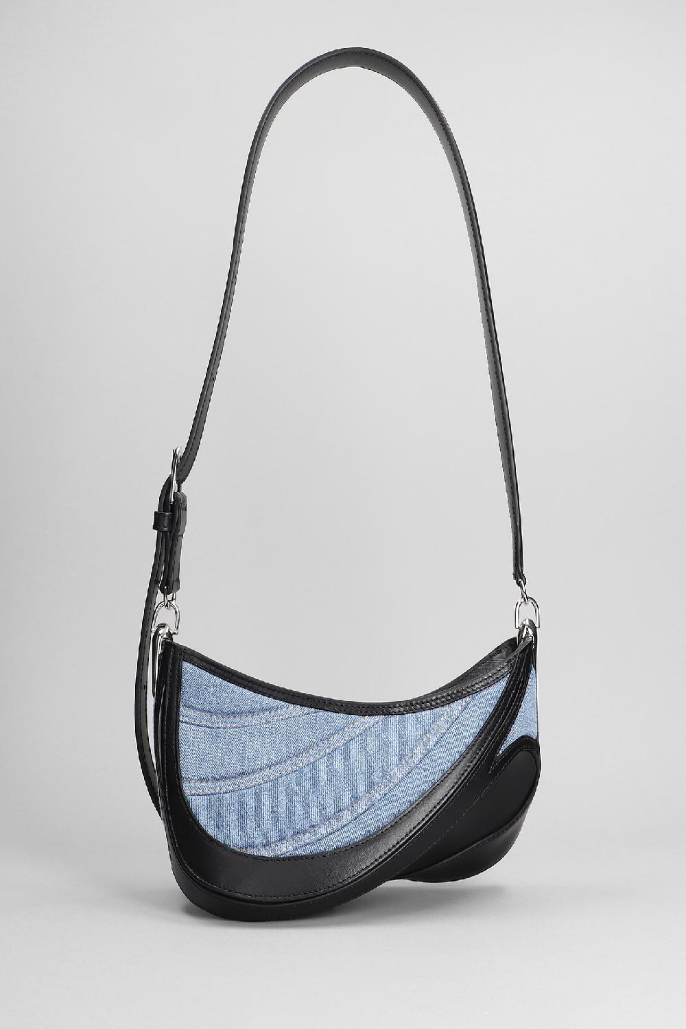 Deliberti Mugler Borsa A Spalla In Pelle E Tessuto Blu Cod. 379862 - Deliberti The Luxury Shopping