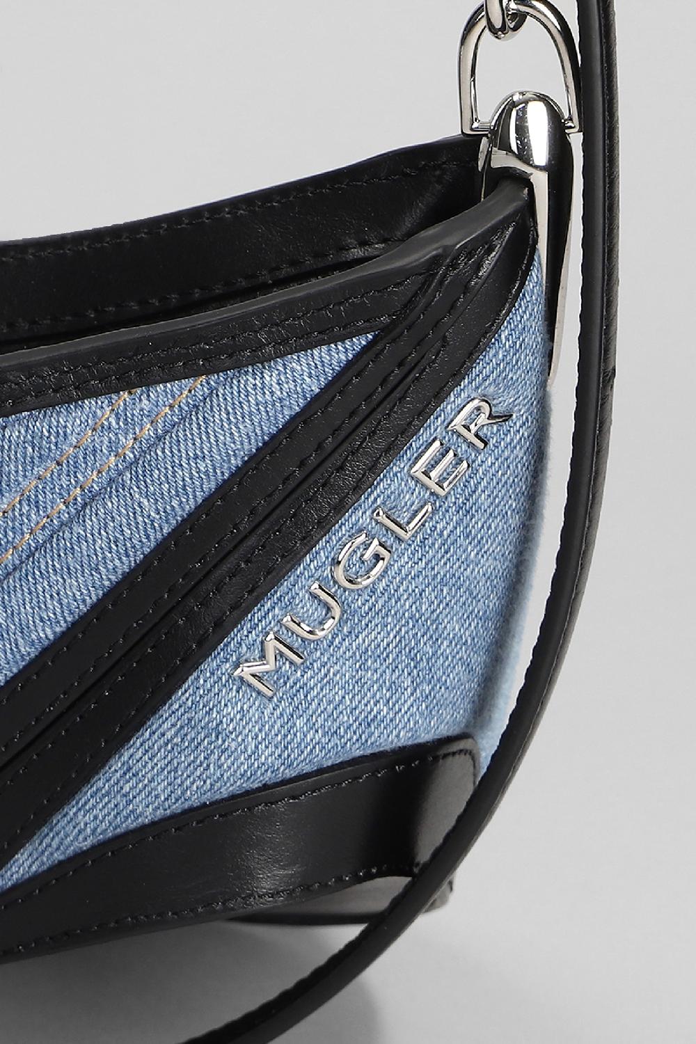 Deliberti Mugler Borsa A Spalla In Pelle E Tessuto Blu Cod. 379862 - Deliberti The Luxury Shopping