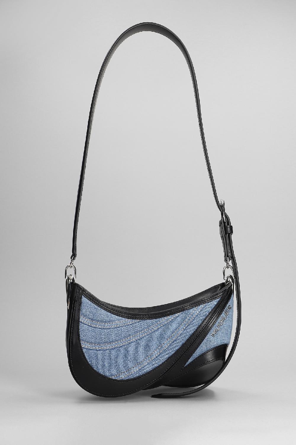 Deliberti Mugler Borsa a spalla in pelle e tessuto blu cod. 379862 - Deliberti The Luxury Shopping