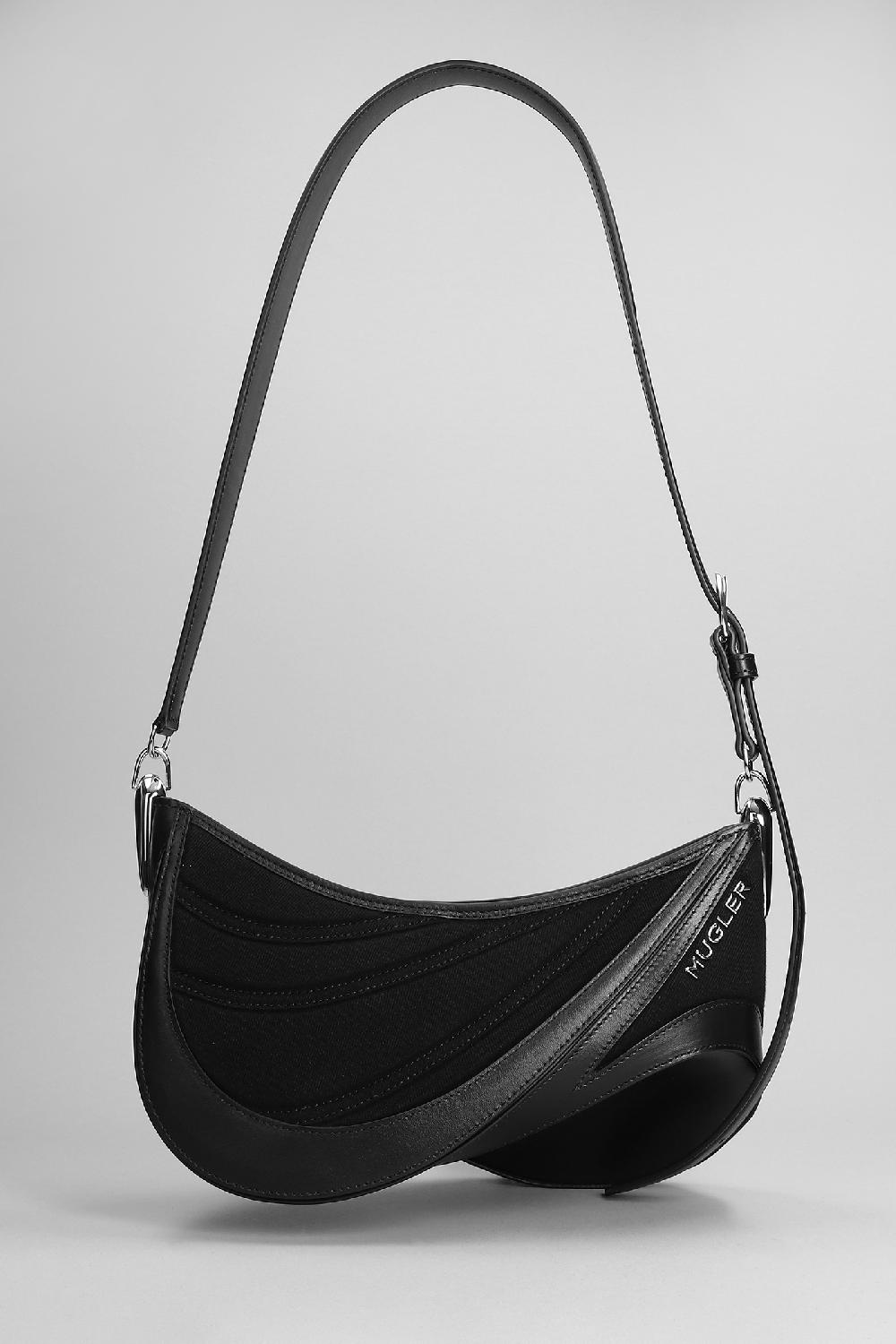 Deliberti Mugler Borsa a spalla in pelle e tessuto nero cod. 379861 - Deliberti The Luxury Shopping