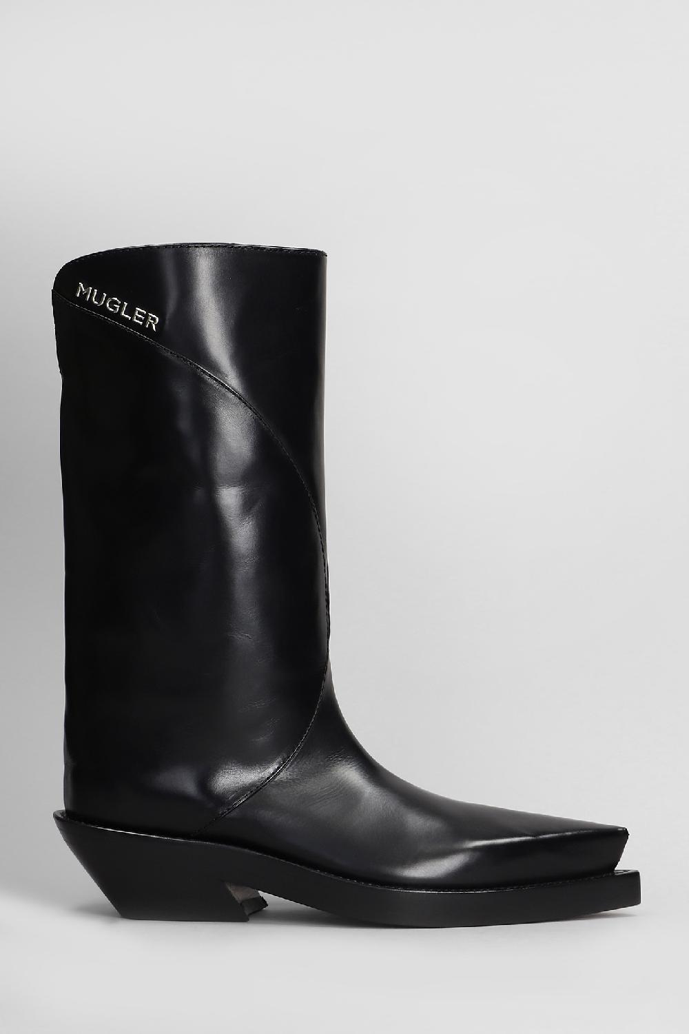 Deliberti Mugler Tronchetti tacco alto santiago boot in pelle nera cod. 408649 - Deliberti The Luxury Shopping