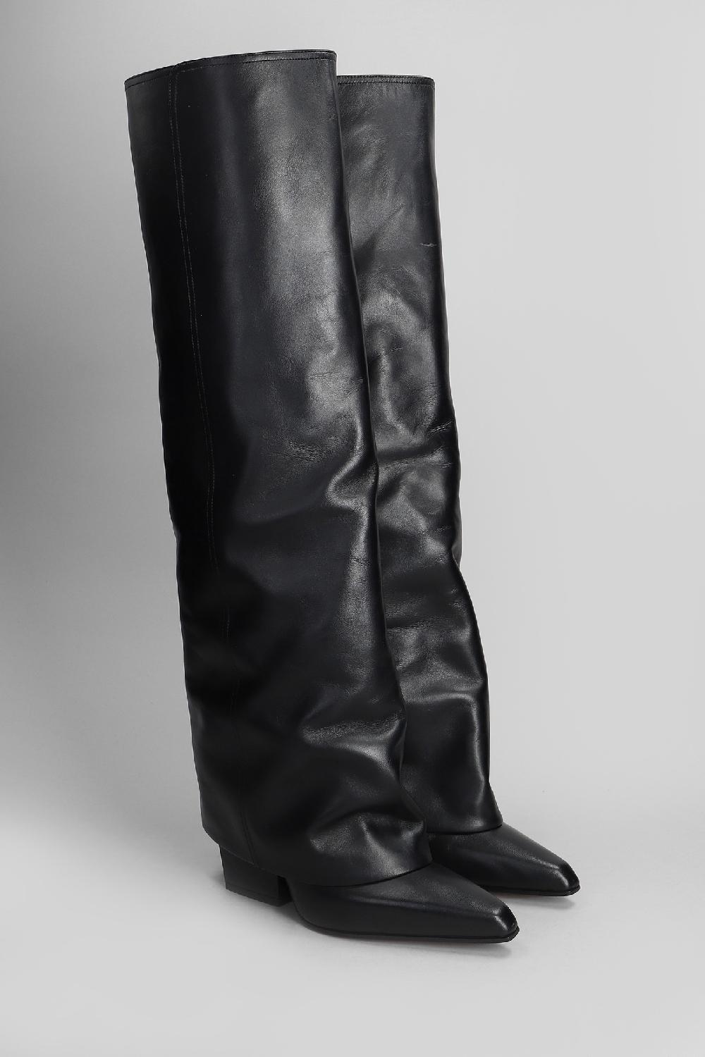 Deliberti Paris Texas Stivali Tacco Alto Jane Fold In Pelle Nera Cod. 408871 - Deliberti The Luxury Shopping
