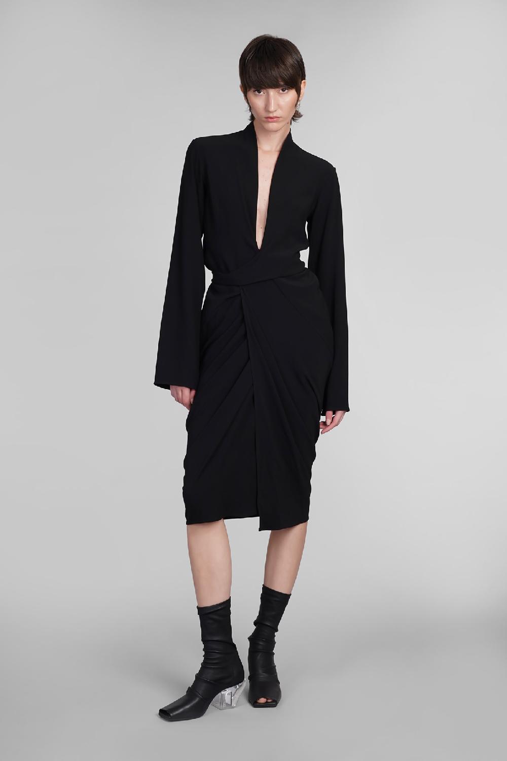 Deliberti Rick Owens Abito Ls Wrap Dress In Viscosa Nera Cod. 402142 - Deliberti The Luxury Shopping