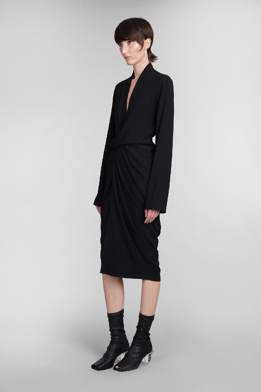 Deliberti Rick Owens Abito Ls Wrap Dress In Viscosa Nera Cod. 402142 - Deliberti The Luxury Shopping