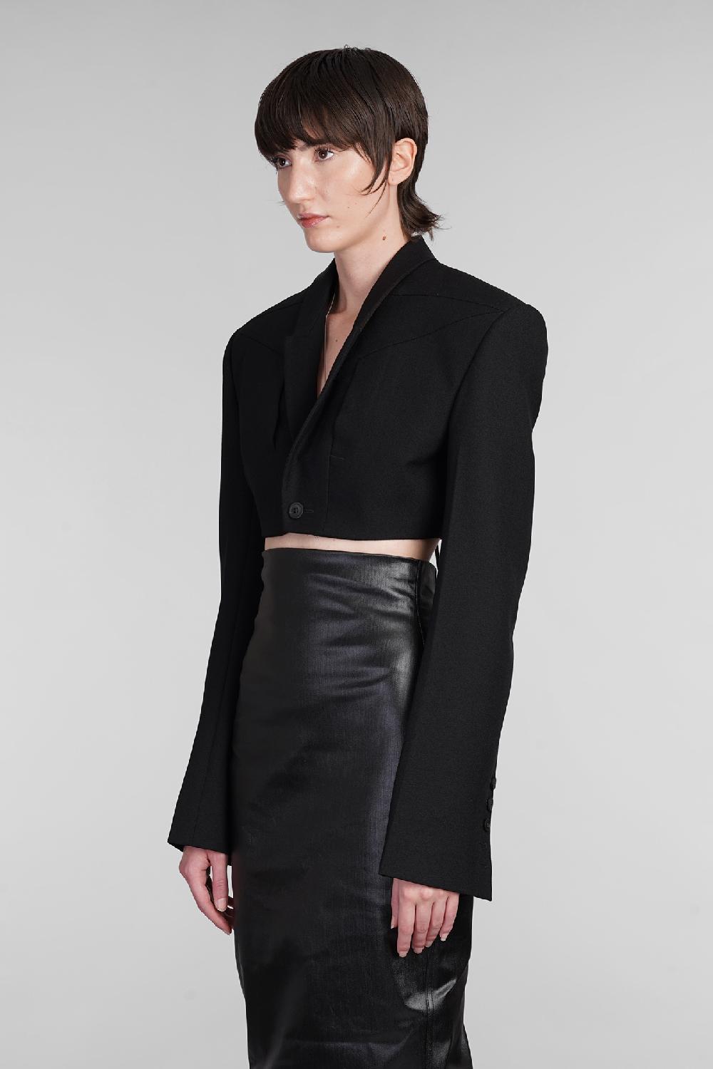 Deliberti Rick Owens Blazer Micro Tatlin In Lana Nera Cod. 402154 - Deliberti The Luxury Shopping