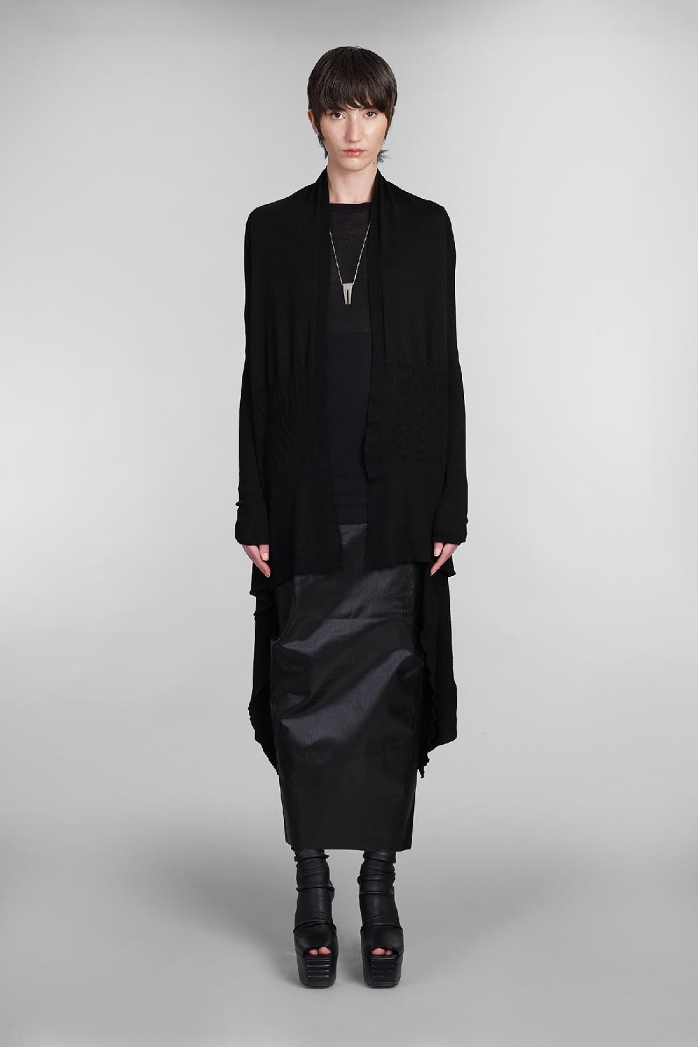 Deliberti Rick Owens Cardigan long wrap in lana nera cod. 402149 - Deliberti The Luxury Shopping