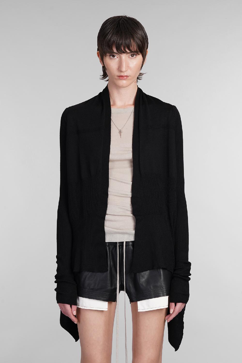 Deliberti Rick Owens Cardigan medium wrap in lana nera cod. 402148 - Deliberti The Luxury Shopping