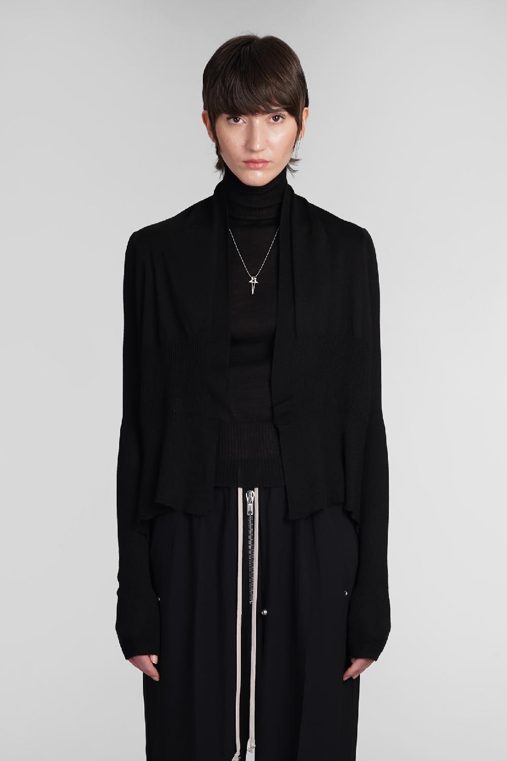 Deliberti Rick Owens Cardigan short wrap in lana nera cod. 393291 - Deliberti The Luxury Shopping