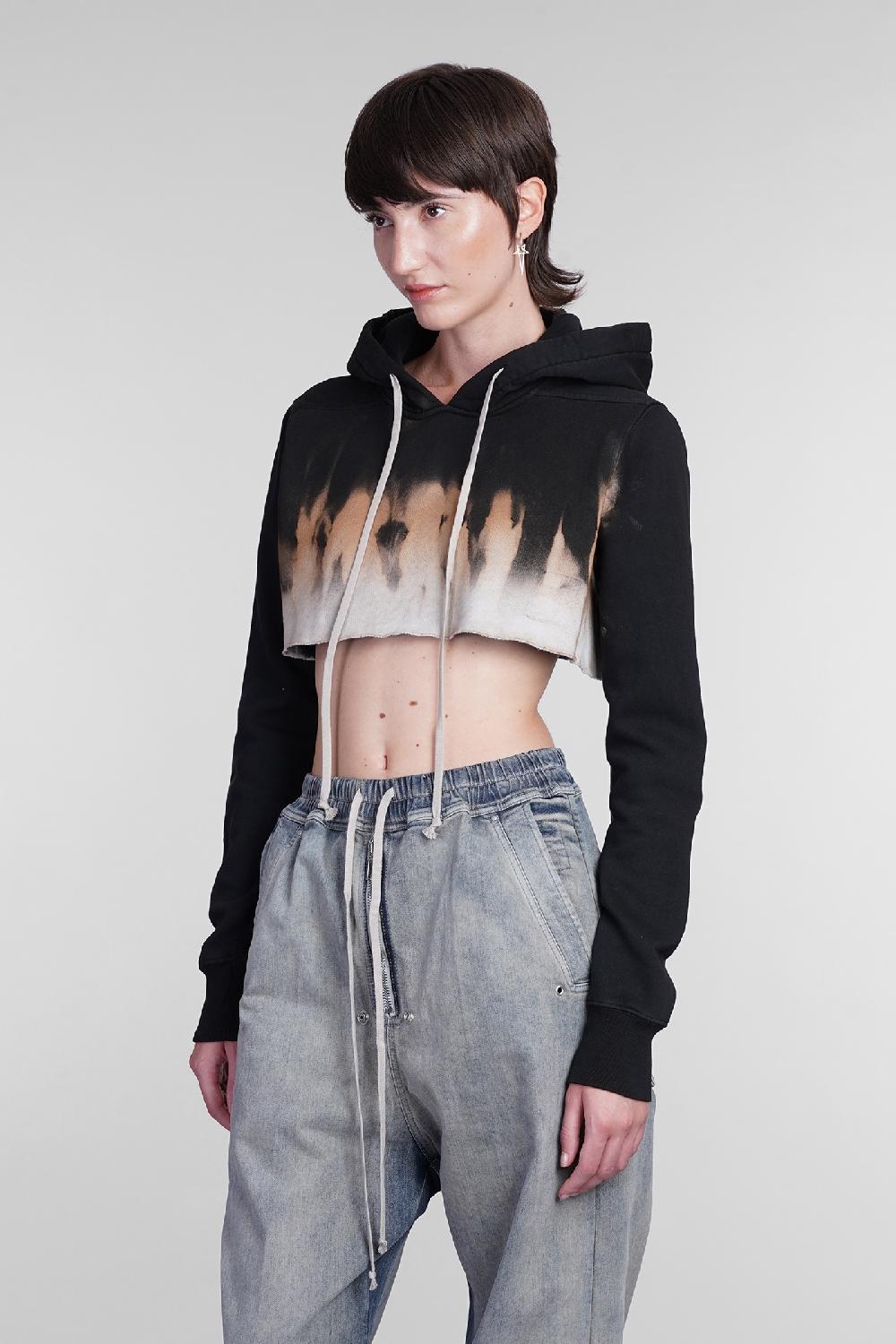 Deliberti Rick Owens DRKSHDW Felpa Cropped Hoodie In Cotone Nero Cod. 406361 - Deliberti The Luxury Shopping