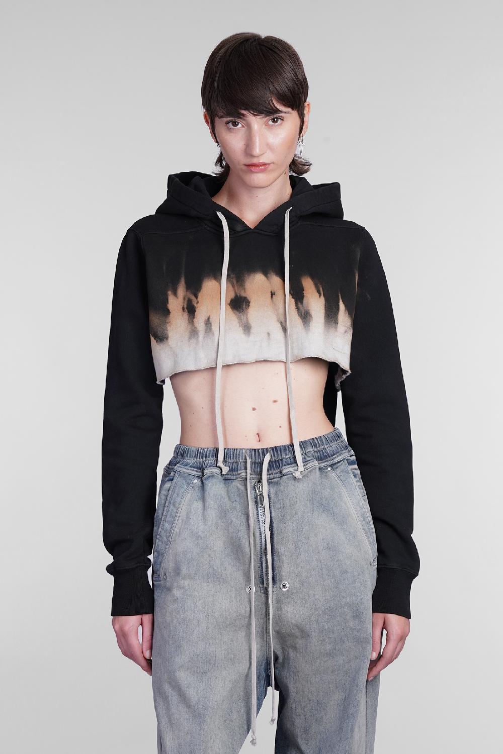 Deliberti Rick Owens DRKSHDW Felpa cropped hoodie in cotone nero cod. 406361 - Deliberti The Luxury Shopping