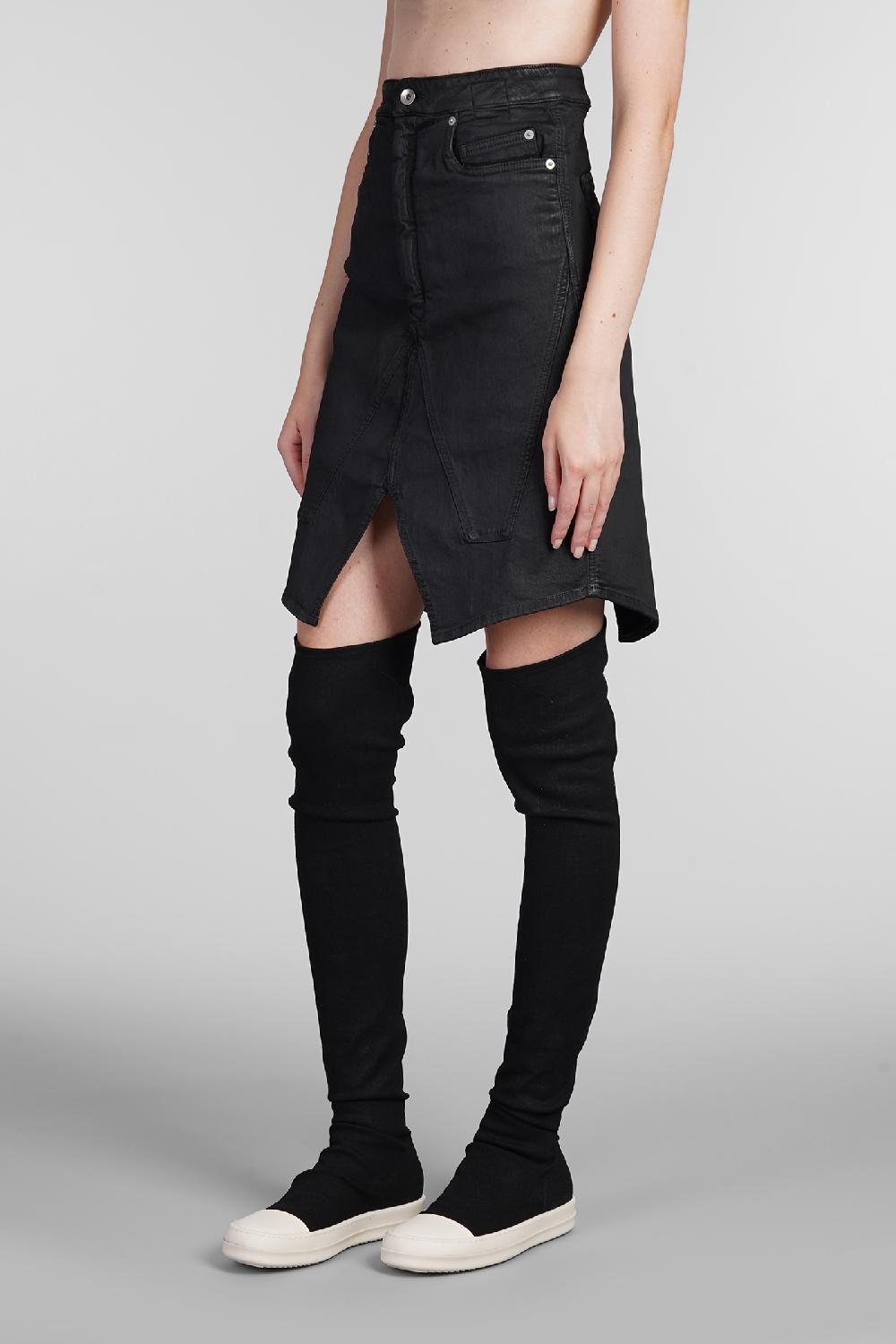 Deliberti Rick Owens DRKSHDW Gonna Slivered Skirt In Cotone Nero Cod. 404066 - Deliberti The Luxury Shopping