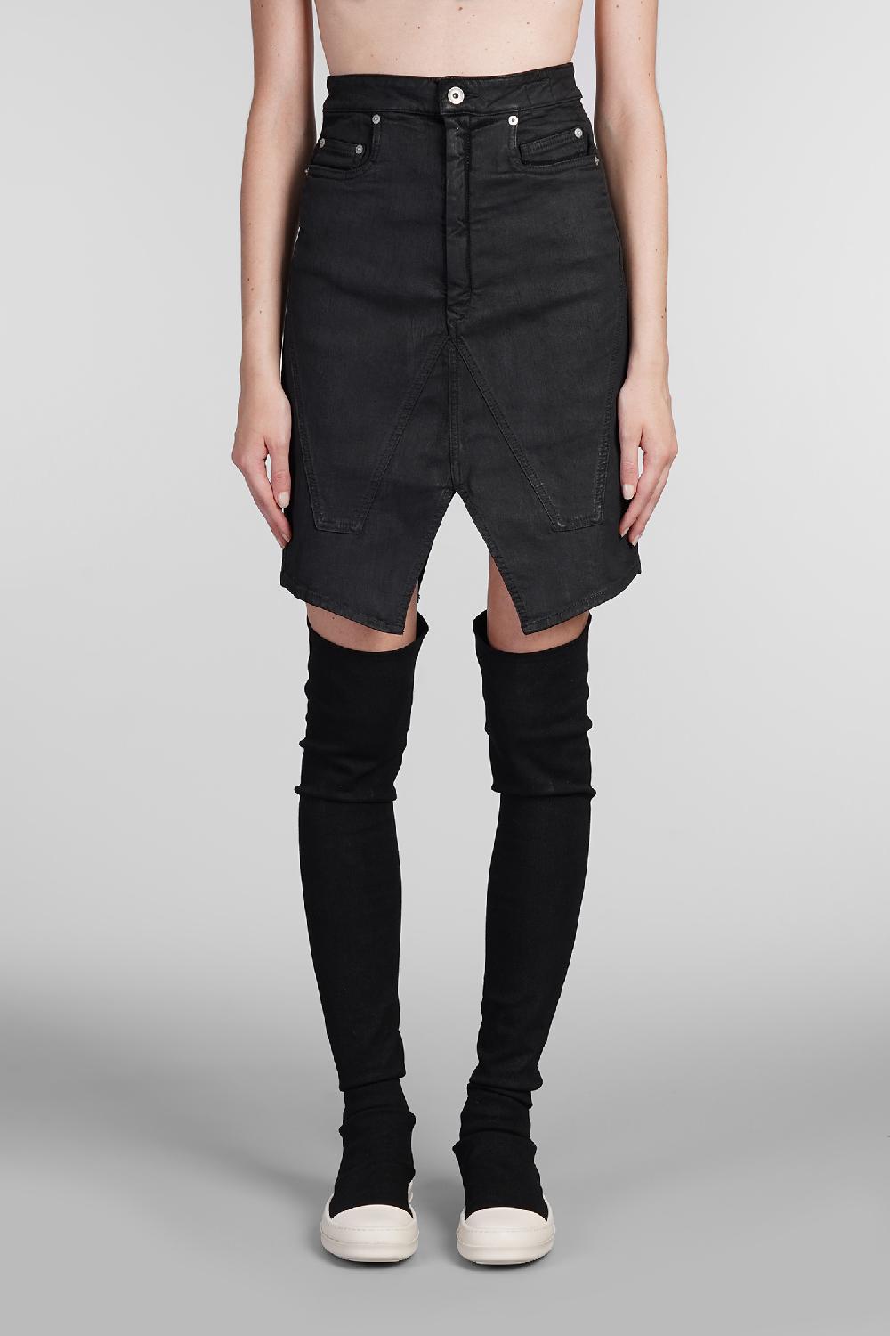 Deliberti Rick Owens DRKSHDW Gonna slivered skirt in cotone nero cod. 404066 - Deliberti The Luxury Shopping