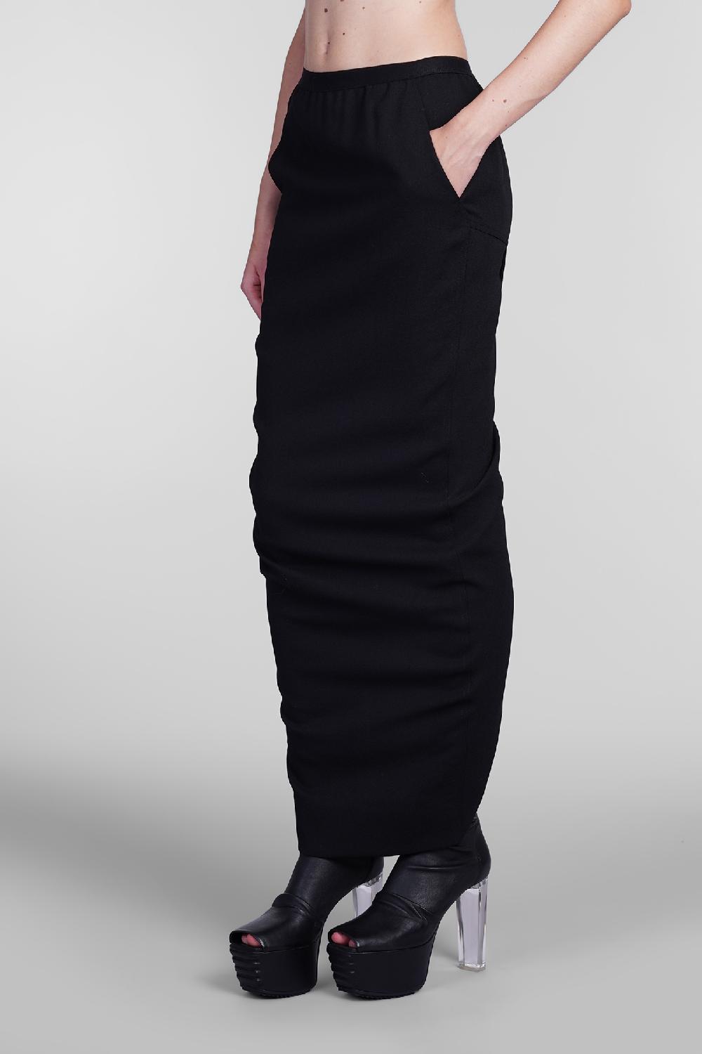 Deliberti Rick Owens Gonna Pillar Long In Cupro Nero Cod. 406372 - Deliberti The Luxury Shopping
