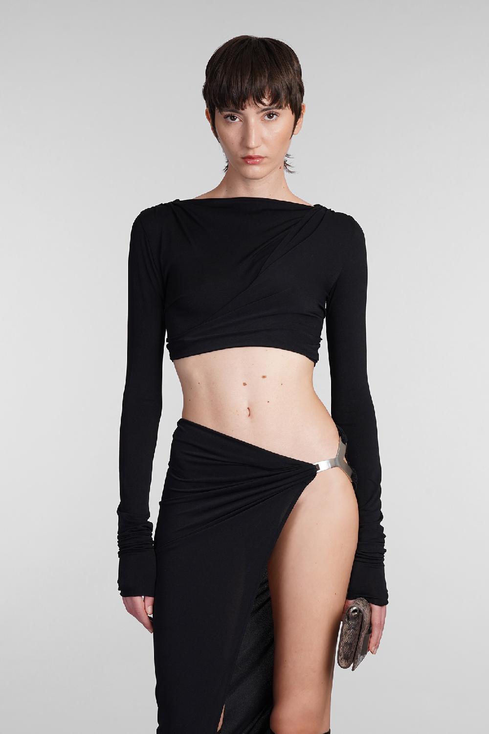 Deliberti Rick Owens Lilies Topwear jade ls crop in viscosa nera cod. 407303 - Deliberti The Luxury Shopping