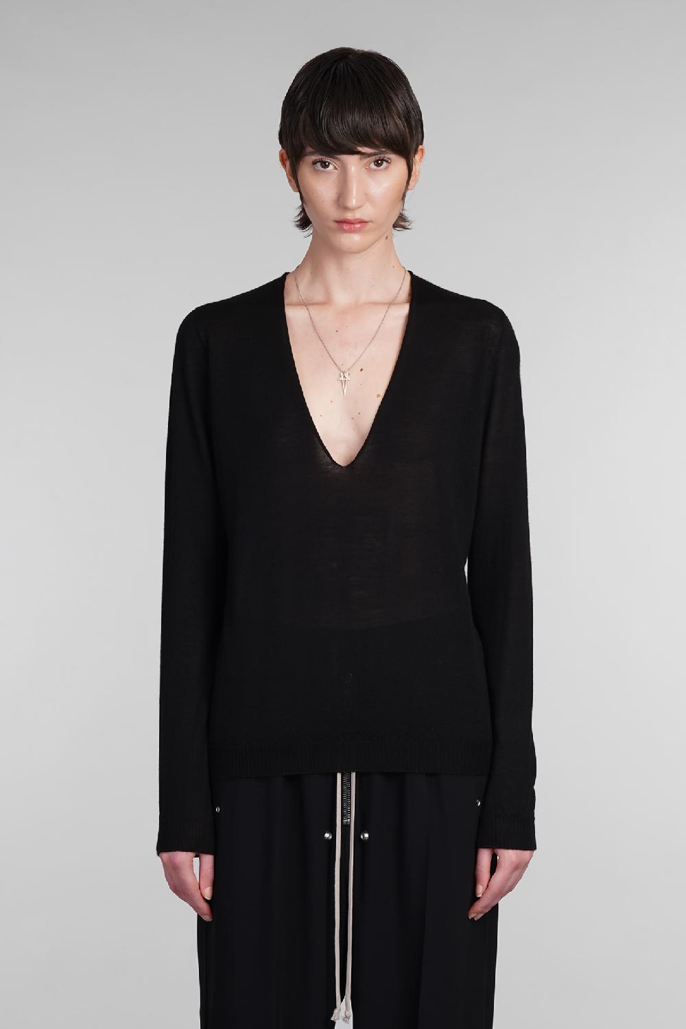 Deliberti Rick Owens Maglia v neck pull in lana nera cod. 402147 - Deliberti The Luxury Shopping