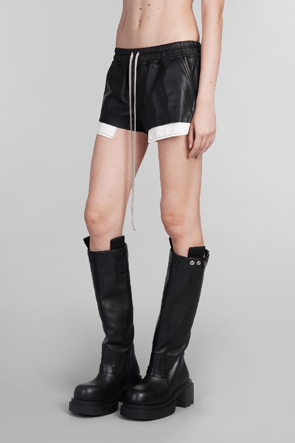 Deliberti Rick Owens Shorts Fog Boxers In Pelle Nera Cod. 402135 - Deliberti The Luxury Shopping