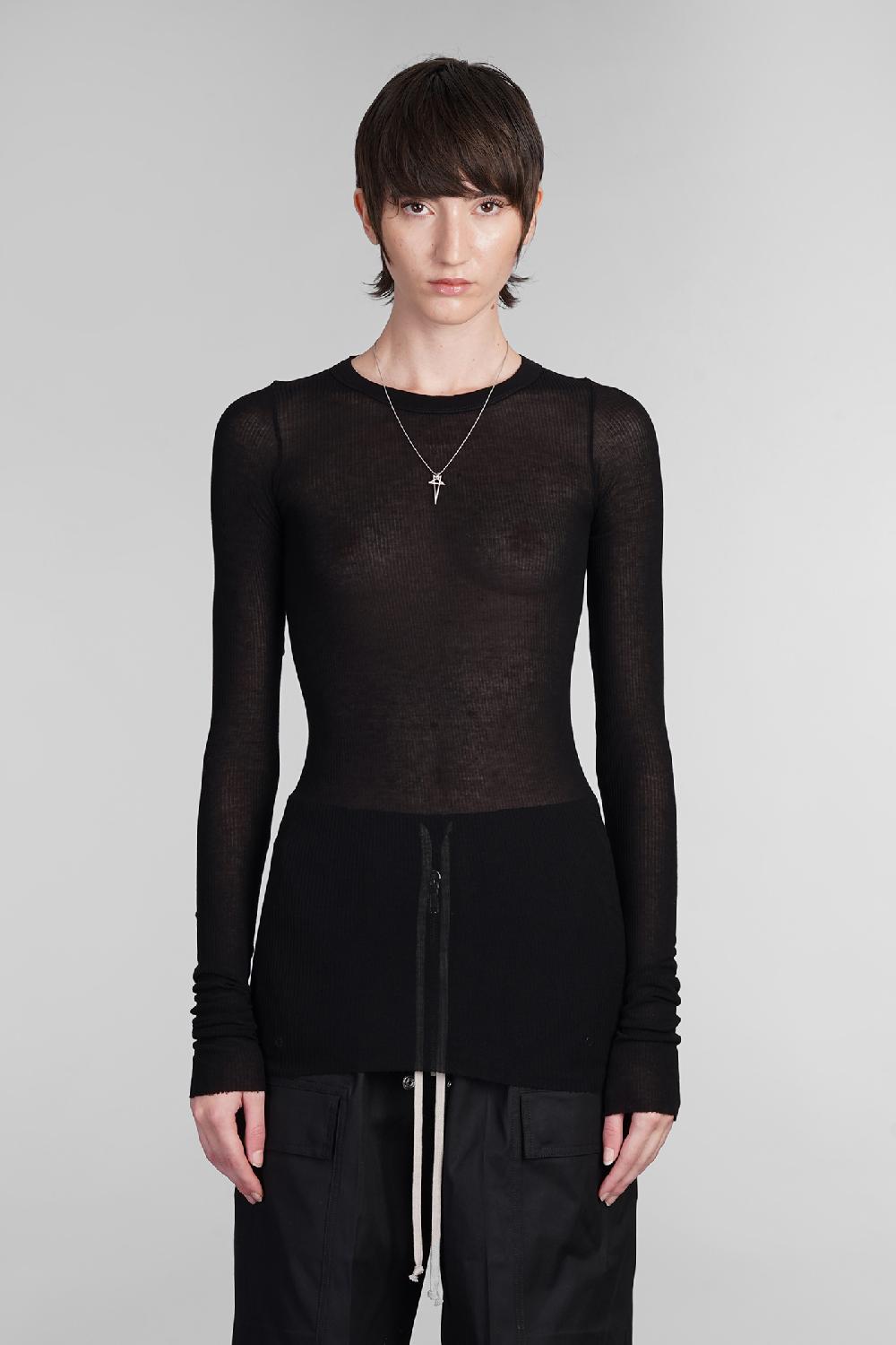 Deliberti Rick Owens Topwear rib ls t in viscosa nera cod. 402130 - Deliberti The Luxury Shopping