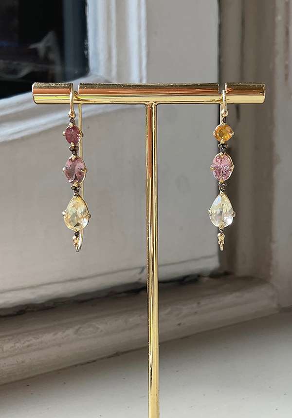 Rose & Lini 5 OCTOBRE “PAOLA 33” GOLD & MULTICOLOR GEMSTONES EARRINGS