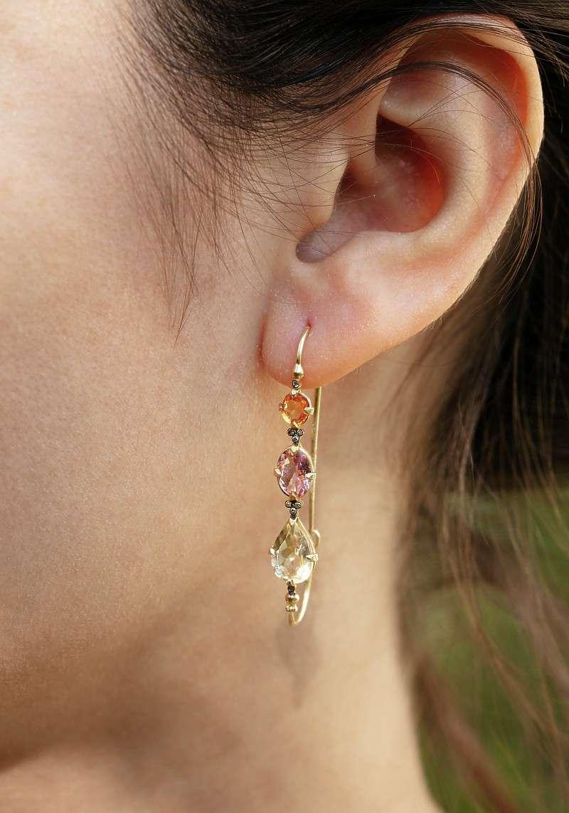 Rose & Lini 5 OCTOBRE “PAOLA 33” GOLD & MULTICOLOR GEMSTONES EARRINGS