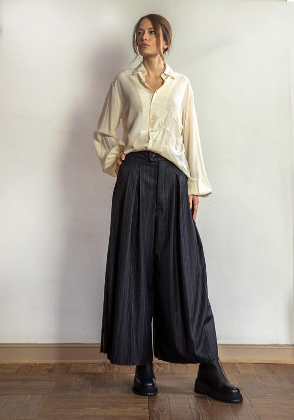 Rose & Lini A TENTATIVE ATELIER COTTON “STRIPED” CHARCOAL PANTS
