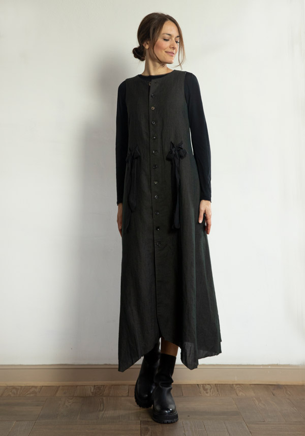 Rose & Lini A TENTATIVE ATELIER WOOL “SISSAL” DARK BROWN DRESS