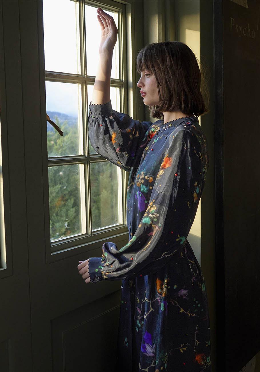 Rose & Lini AN AN LONDREE SILK “HERITAGE DRESS” BLUE-BLACK