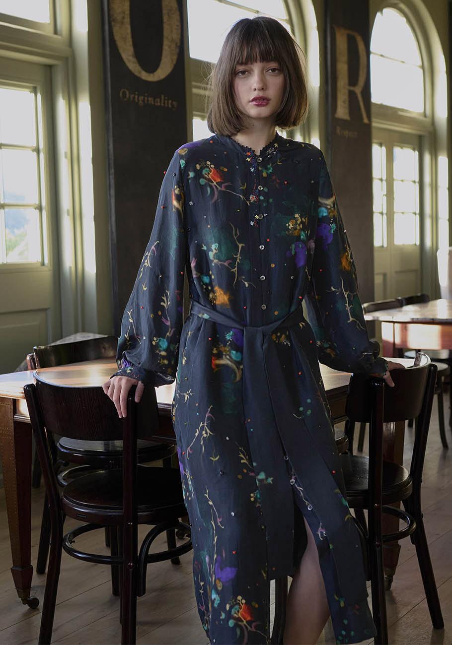 Rose & Lini AN AN LONDREE SILK “HERITAGE DRESS” BLUE-BLACK