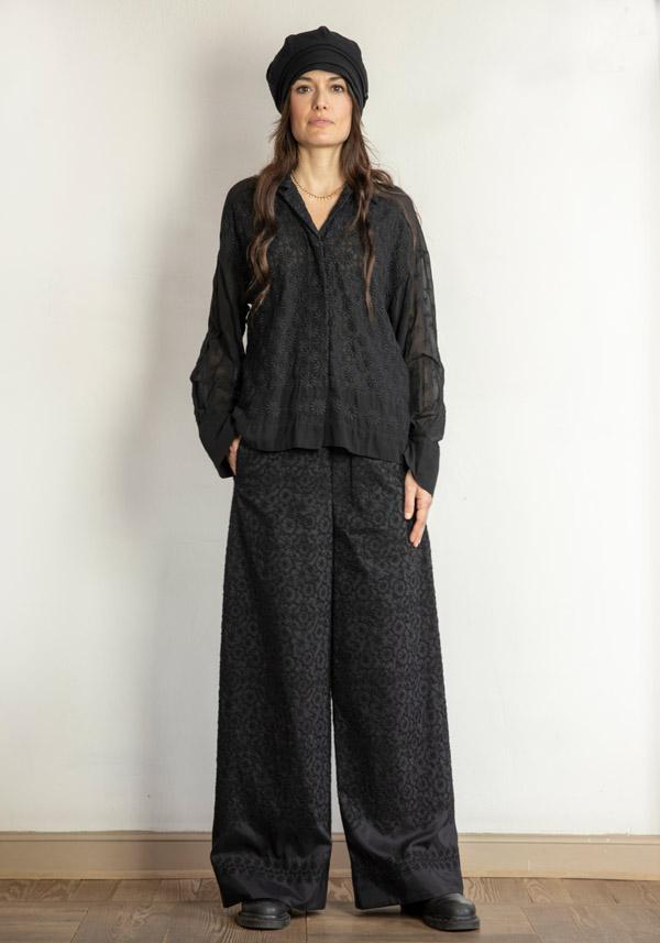 Rose & Lini ANTIPAST COTTON & SILK EMBROIDERED “TROUSERS EP210” BLACK