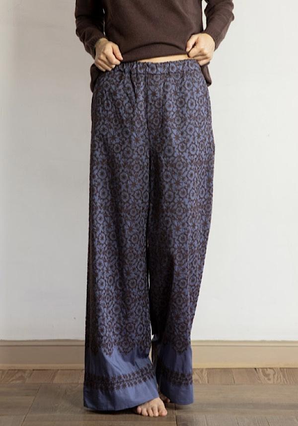 Rose & Lini ANTIPAST COTTON & SILK EMBROIDERED “TROUSERS EP210” BLUE