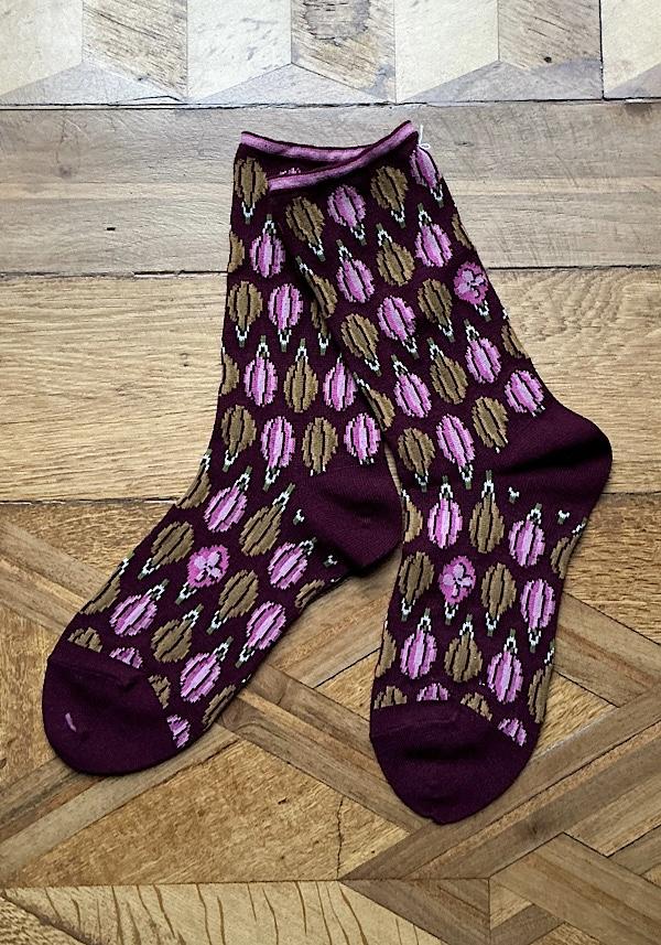 Rose & Lini ANTIPAST WOOL “FLOATING DROPS” AS-224 SOCKS WINE