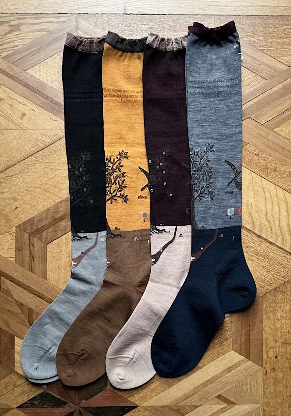 Rose & Lini ANTIPAST WOOL “OLIVE HARVEST” AM-790HS LONG SOCKS BLACK