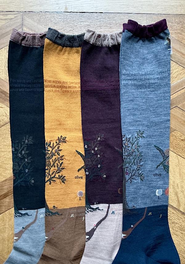 Rose & Lini ANTIPAST WOOL “OLIVE HARVEST” AM-790HS LONG SOCKS BLACK