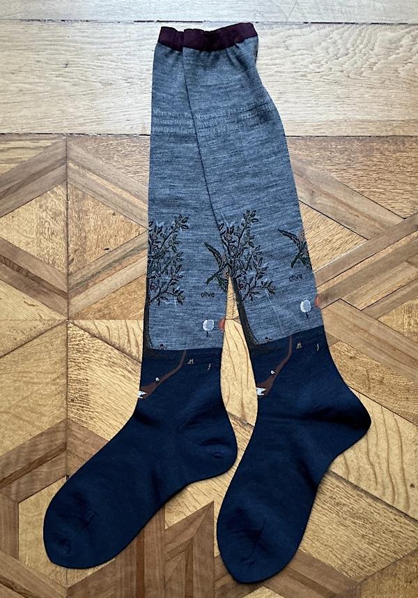 Rose & Lini ANTIPAST WOOL “OLIVE HARVEST” AM-790HS LONG SOCKS GREY