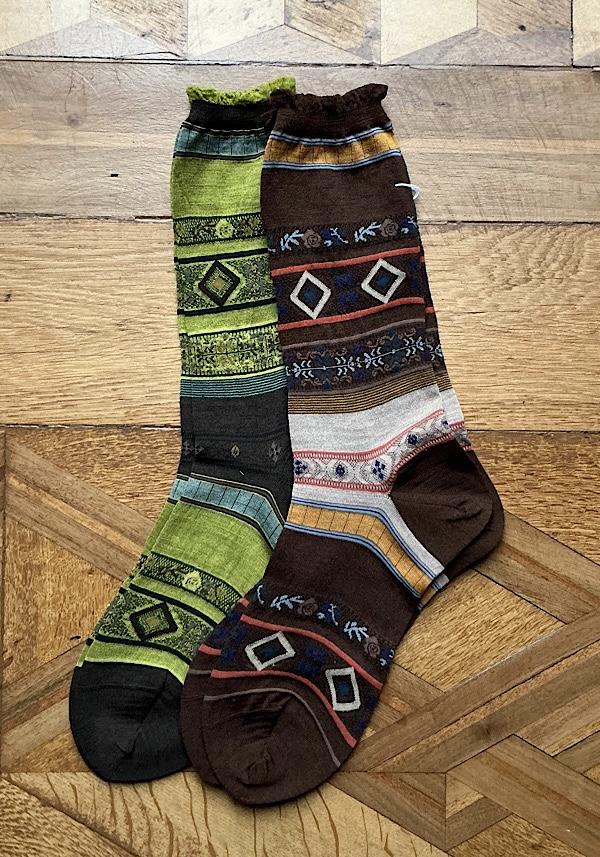 Rose & Lini ANTIPAST WOOL “TYROLEAN STRIPE” AM-626B SOCKS BROWN