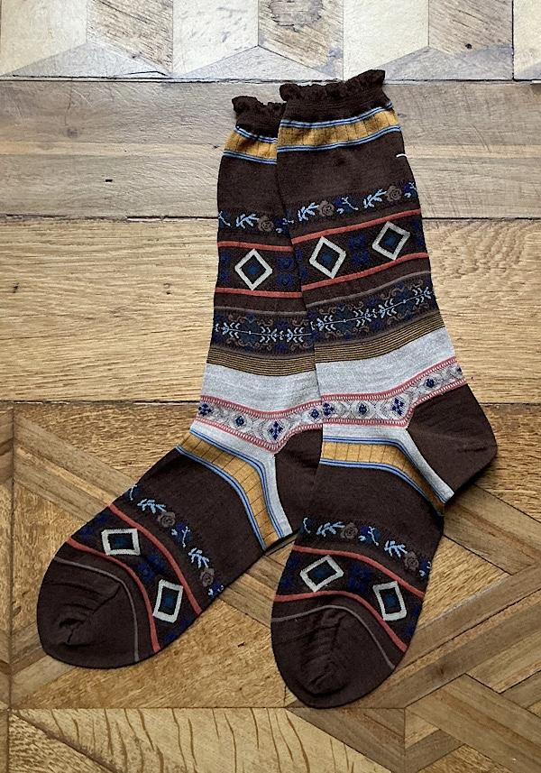 Rose & Lini ANTIPAST WOOL “TYROLEAN STRIPE” AM-626B SOCKS BROWN