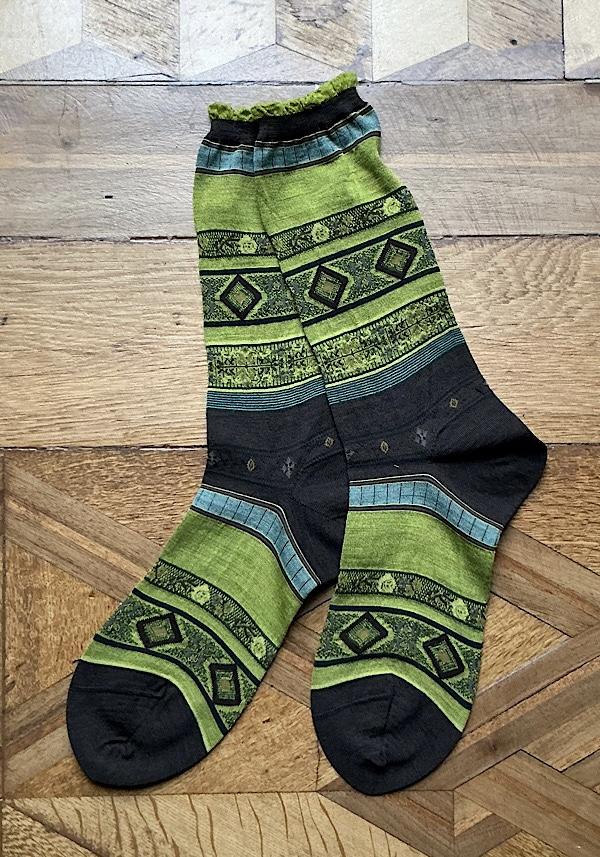 Rose & Lini ANTIPAST WOOL “TYROLEAN STRIPE” AM-626B SOCKS LIGHT GREEN