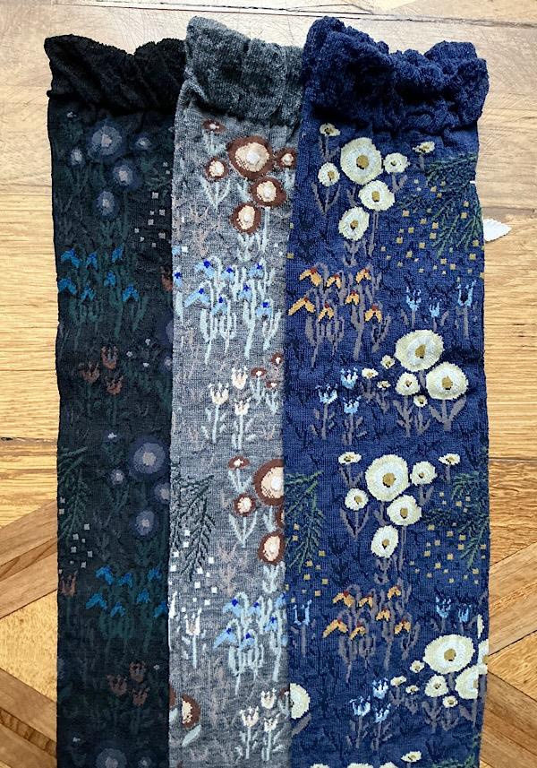 Rose & Lini ANTIPAST WOOL “WINTER GARDEN” AM-789HS LONG SOCKS BLUE